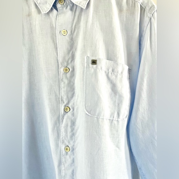 Quicksilver Light Blue Casual Button-Up 100% Linen Collared Shirt Size Medium - Picture 3 of 10